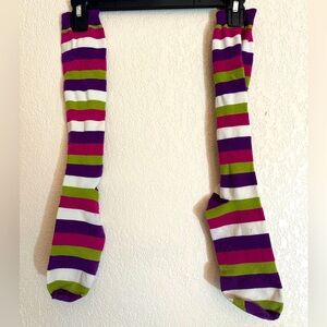 3/$25 Striped Knee High Socks Purple, White, Fuchsia and Green